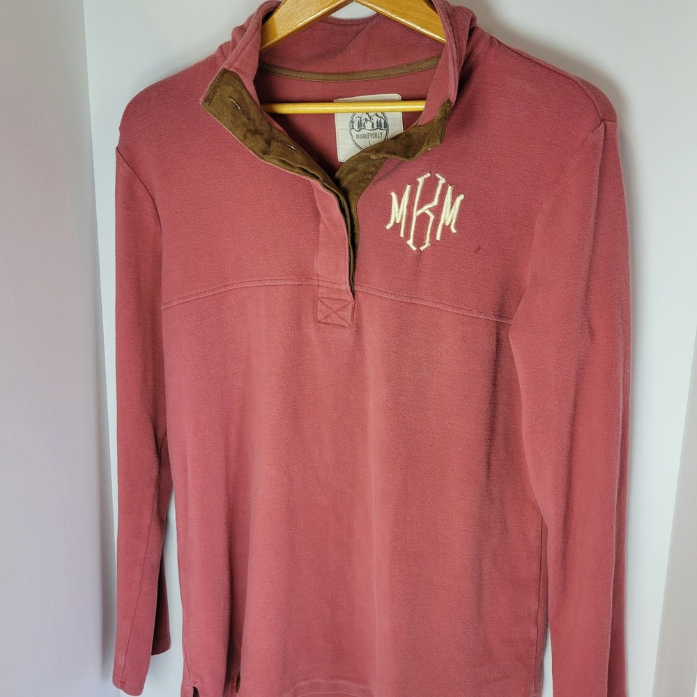 Marleylilly Monogrammed Fleece Pullover Sweatshirt Pink Terracotta Large MKM
